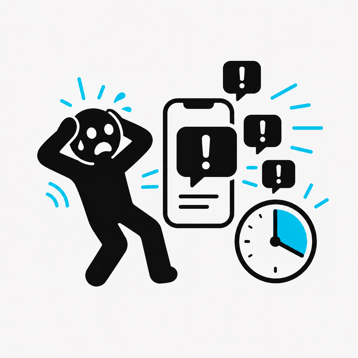 A pictogram showing a forty-five-second countdown shutting down a panel labeled logic.